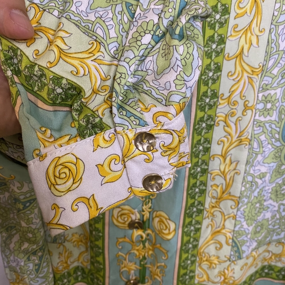 Rachel Zoe Paisley Print Blouse, Green and Gold Button Down Shirt - Picture 4 of 5